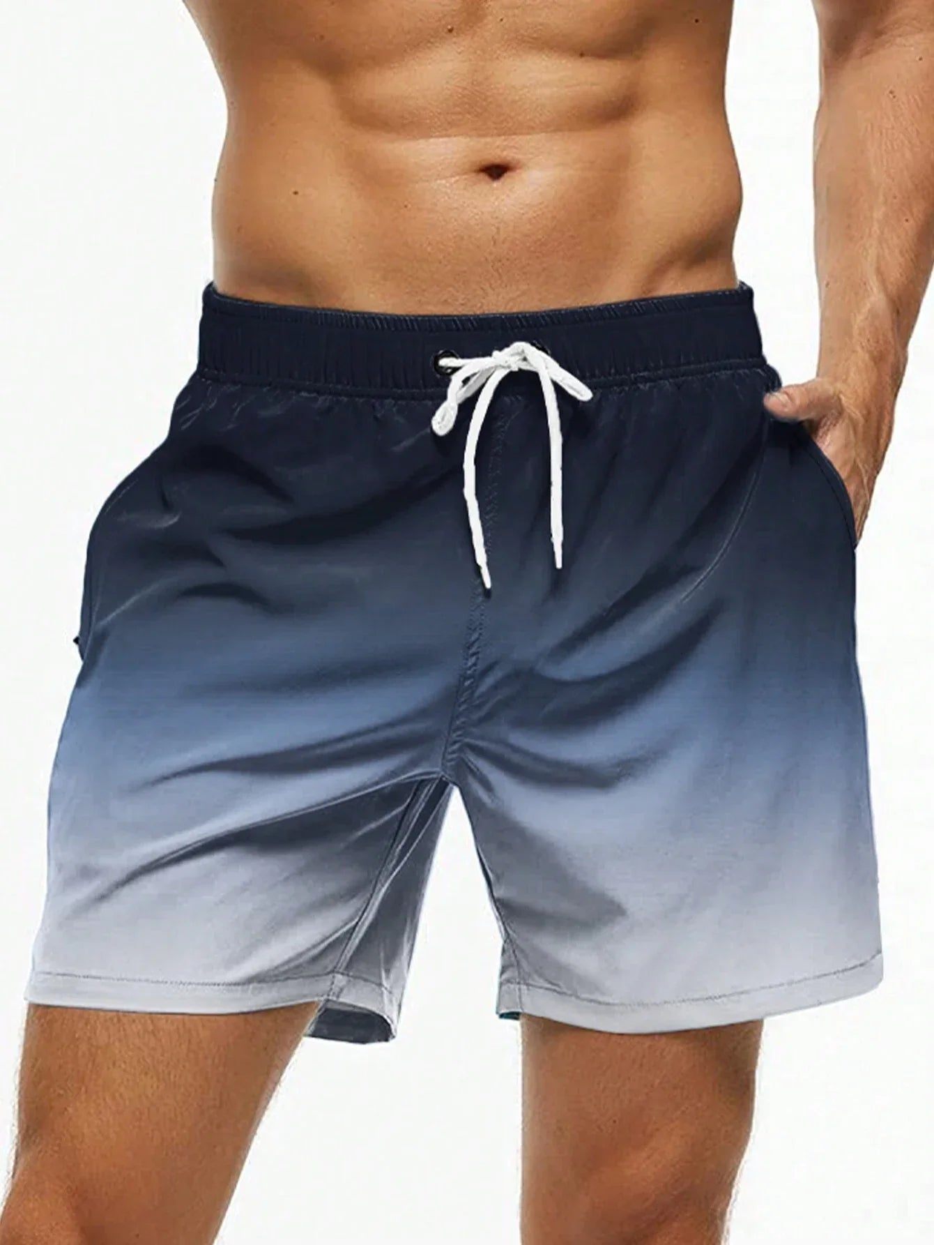 Men's Beach Shorts Gradient Color Block Drawstring Summer Men's swim Trunks Elastic Waist 3D Print Breathable Short Streetwear