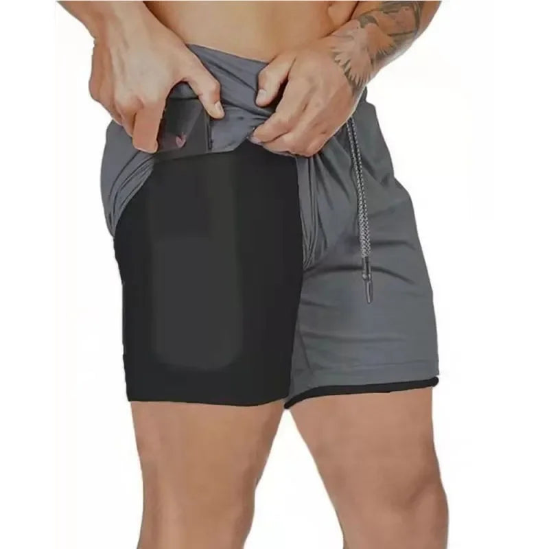 2025 NEW Men Running Shorts Mens 2 in 1 Sports Shorts Male double-deck Quick Drying Sports men Shorts Jogging Gym Shorts men