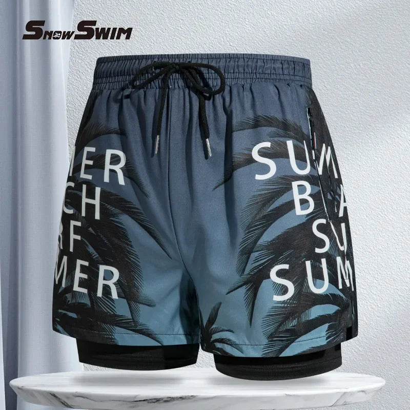 New Swim Trunks for Men Double-layer Swimming Shorts Anti-embarrassment Lined with Professional Beach Pants Adult Swim Gear