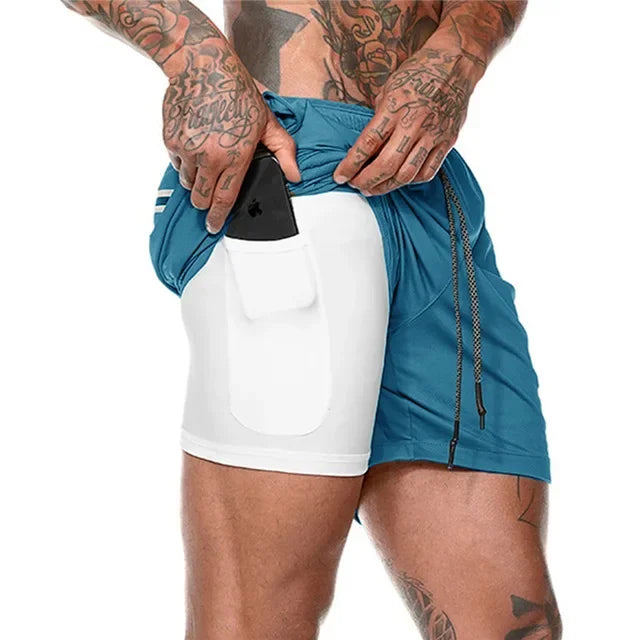 2025 NEW Men Running Shorts Mens 2 in 1 Sports Shorts Male double-deck Quick Drying Sports men Shorts Jogging Gym Shorts men
