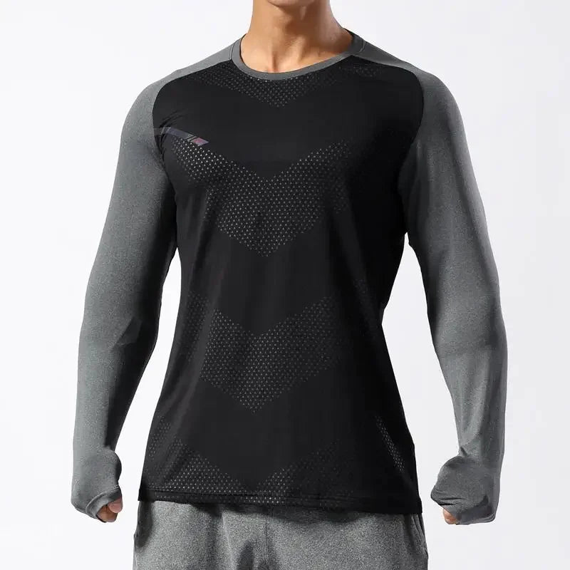 Men's Sport Long Sleeve Tops Quick Dry Fitness T-shirts Bodybuilding Gym Tees Casual Skinny Elastic Breathability Sportswear