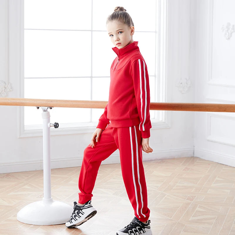 Girls Sports Tracksuit Strips Casual Jogging Suit