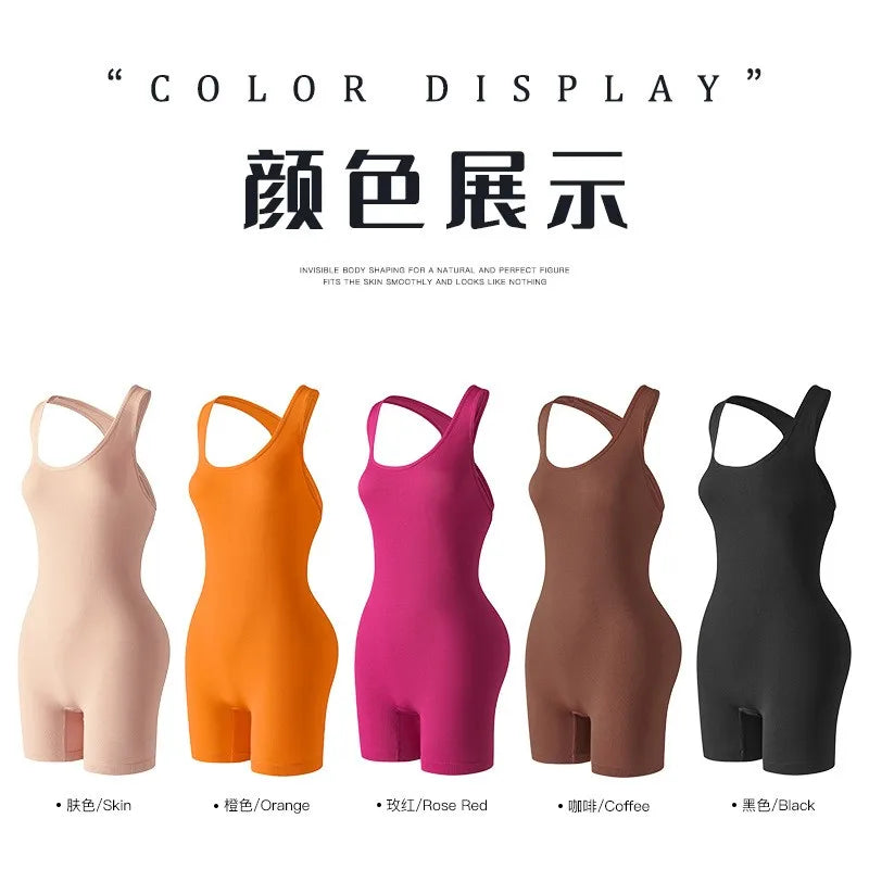 Shapewear Women's Cross Back Beauty Tight Fitting One-piece Sports Vest High Elasticity Fitness Running One-piece Yoga Suit