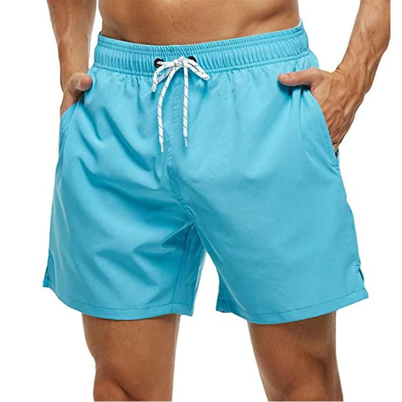 Men's Swim Trunks Quick Dry Beach Shorts, Elastic Closure Swimming Shorts with Zipper Pockets and Mesh Lining