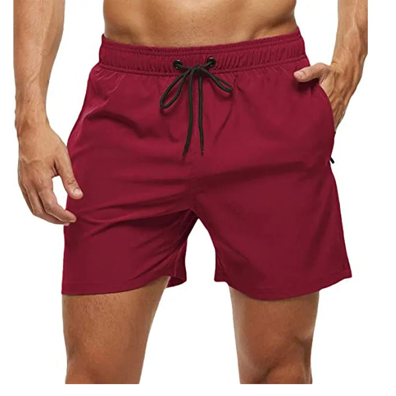 Men's Swim Trunks Quick Dry Beach Shorts, Elastic Closure Swimming Shorts with Zipper Pockets and Mesh Lining