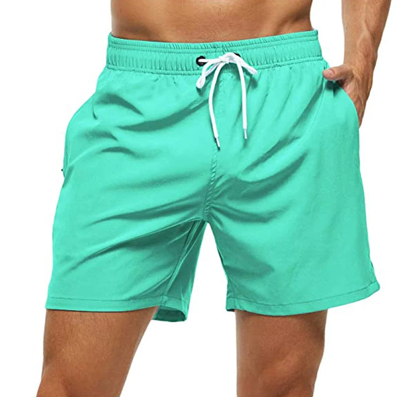 Men's Swim Trunks Quick Dry Beach Shorts, Elastic Closure Swimming Shorts with Zipper Pockets and Mesh Lining