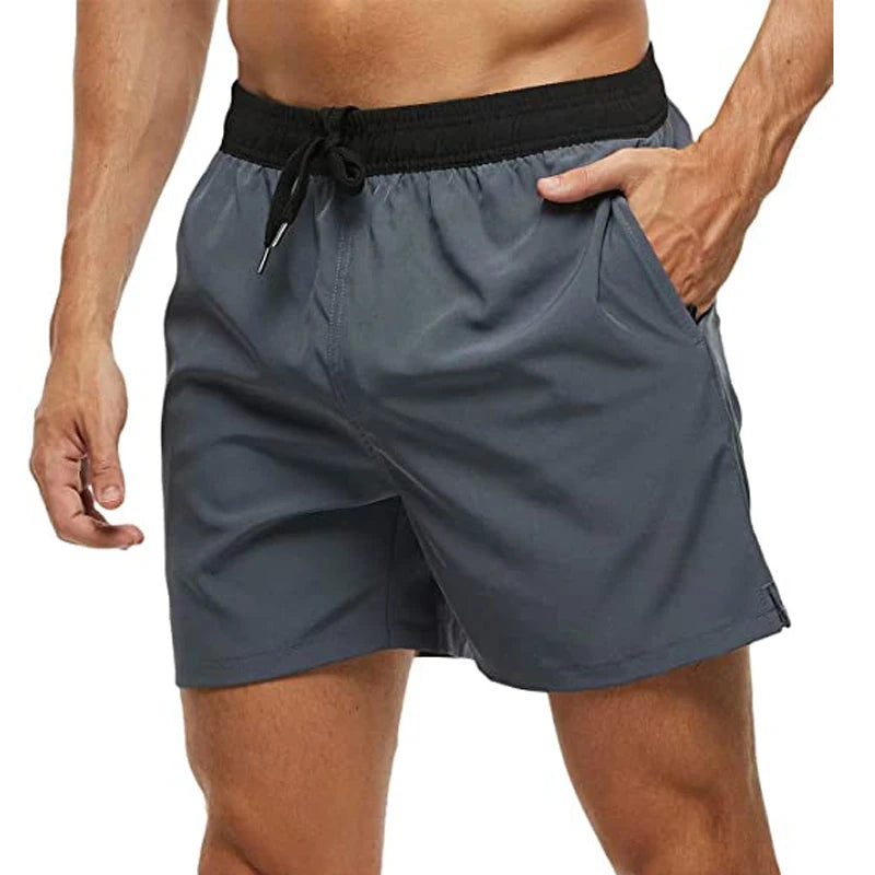 Men's Swim Trunks Quick Dry Beach Shorts, Elastic Closure Swimming Shorts with Zipper Pockets and Mesh Lining