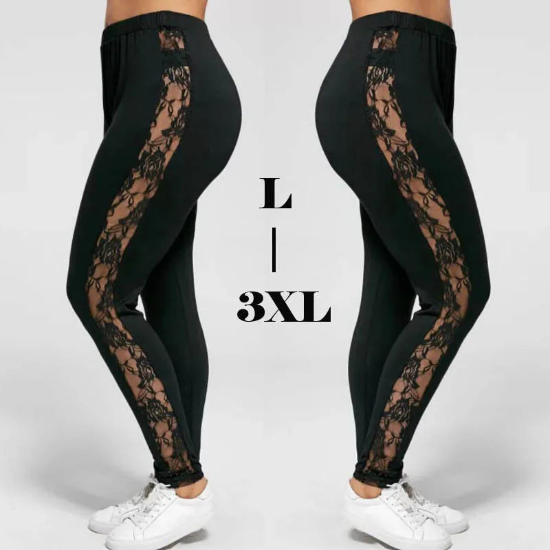 3XL XXL Plus Size Lace High Waist Fitness Leggings