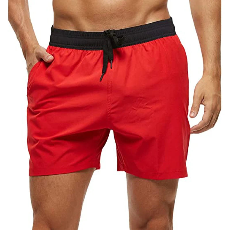 Men's Swim Trunks Quick Dry Beach Shorts, Elastic Closure Swimming Shorts with Zipper Pockets and Mesh Lining