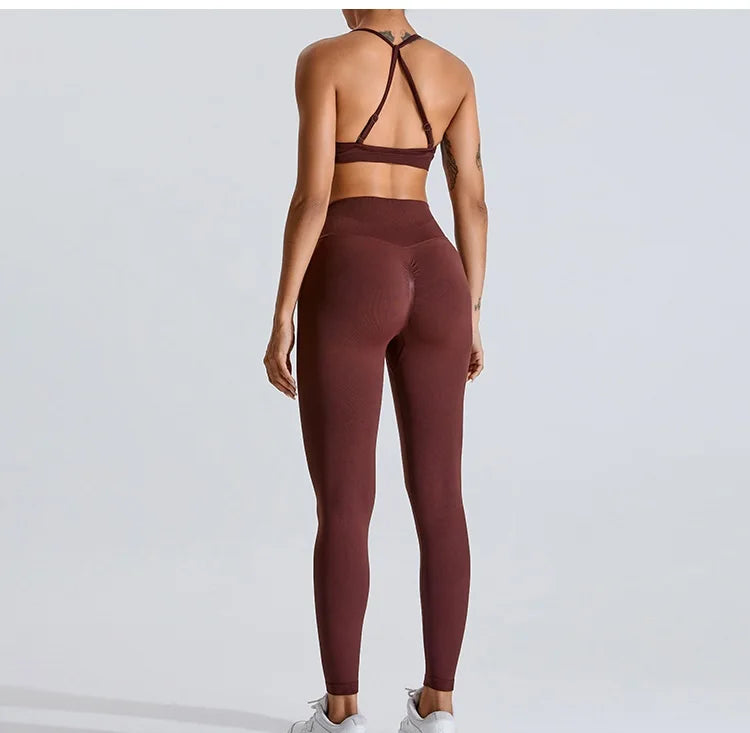 2024 New Arrival Women Seamless Rib Sportswear Active Gym Wear Scrunch Bra Fitness Clothing Wavy Waist Legging Yoga Wear Set