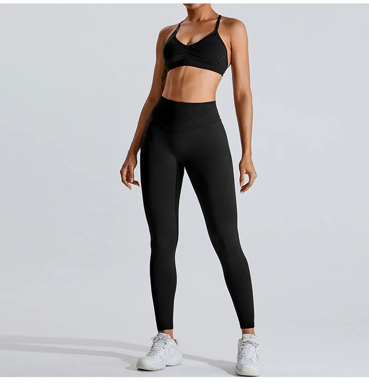 2024 New Arrival Women Seamless Rib Sportswear Active Gym Wear Scrunch Bra Fitness Clothing Wavy Waist Legging Yoga Wear Set