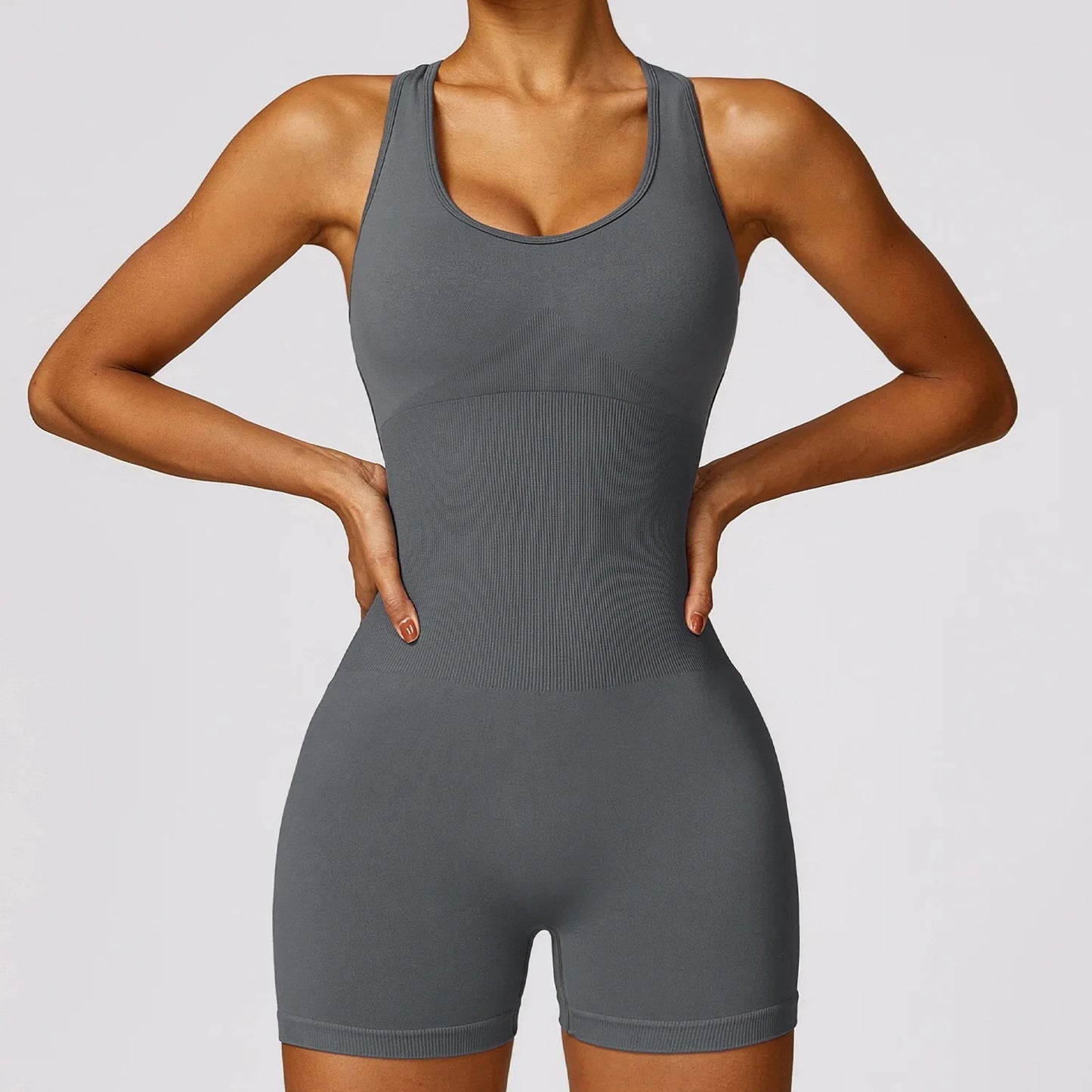 Custom Logo Women's High Stretch Shapewear Bodysuit, Moisture Wicking Tummy Control Racerback Bodysuit for Gym & Workout