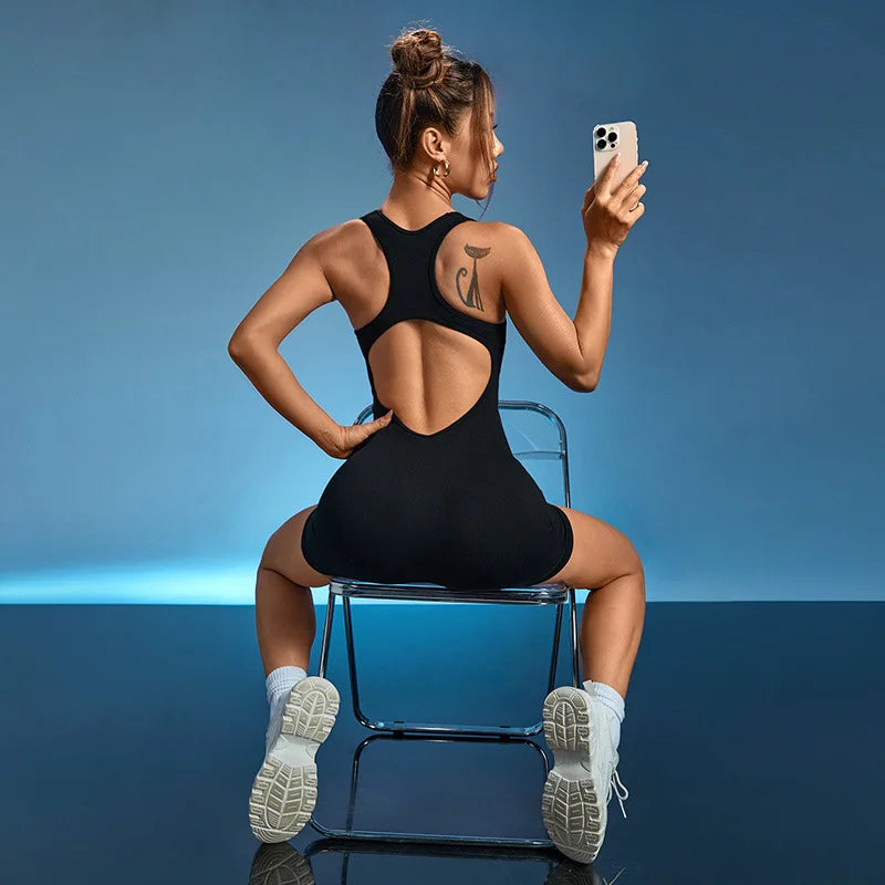 Custom Logo Women's High Stretch Shapewear Bodysuit, Moisture Wicking Tummy Control Racerback Bodysuit for Gym & Workout