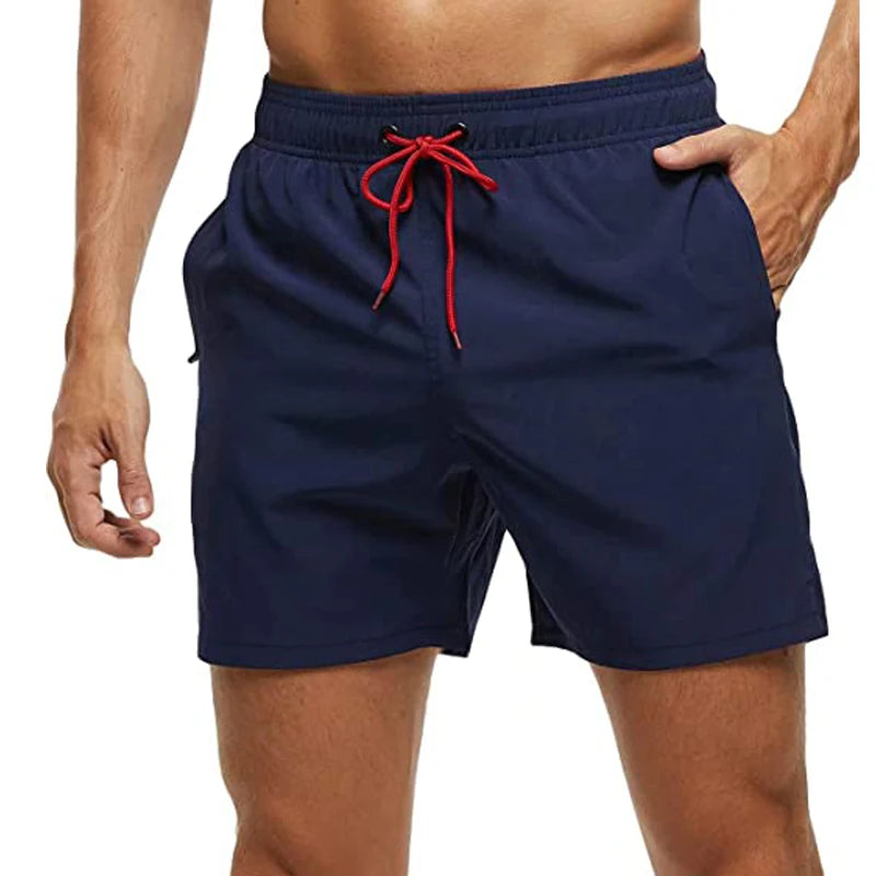 Men's Swim Trunks Quick Dry Beach Shorts, Elastic Closure Swimming Shorts with Zipper Pockets and Mesh Lining