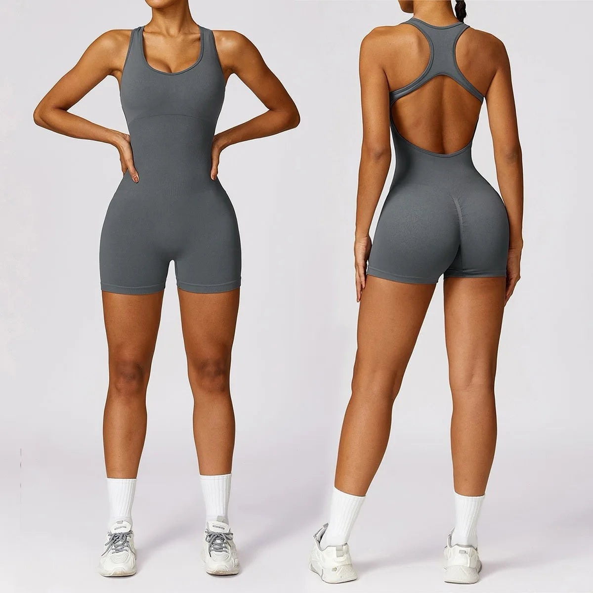 Custom Logo Women's High Stretch Shapewear Bodysuit, Moisture Wicking Tummy Control Racerback Bodysuit for Gym & Workout