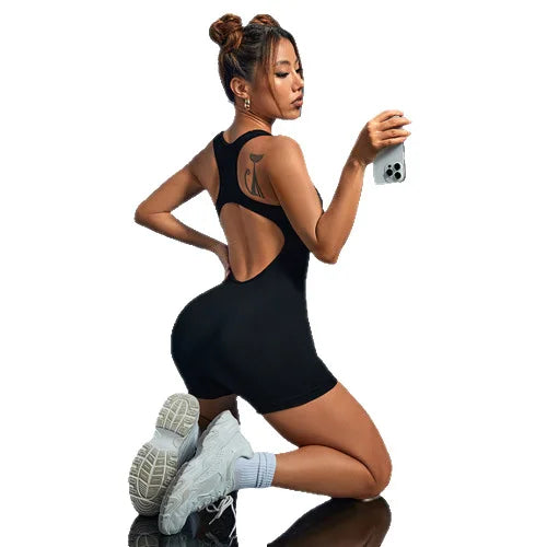 Custom Logo Women's High Stretch Shapewear Bodysuit, Moisture Wicking Tummy Control Racerback Bodysuit for Gym & Workout