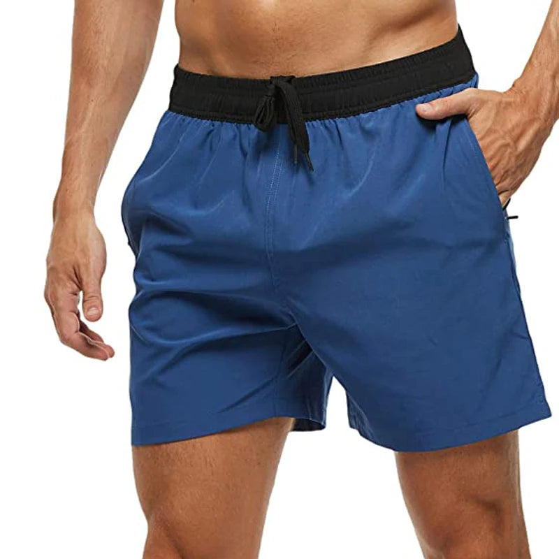 Men's Swim Trunks Quick Dry Beach Shorts, Elastic Closure Swimming Shorts with Zipper Pockets and Mesh Lining