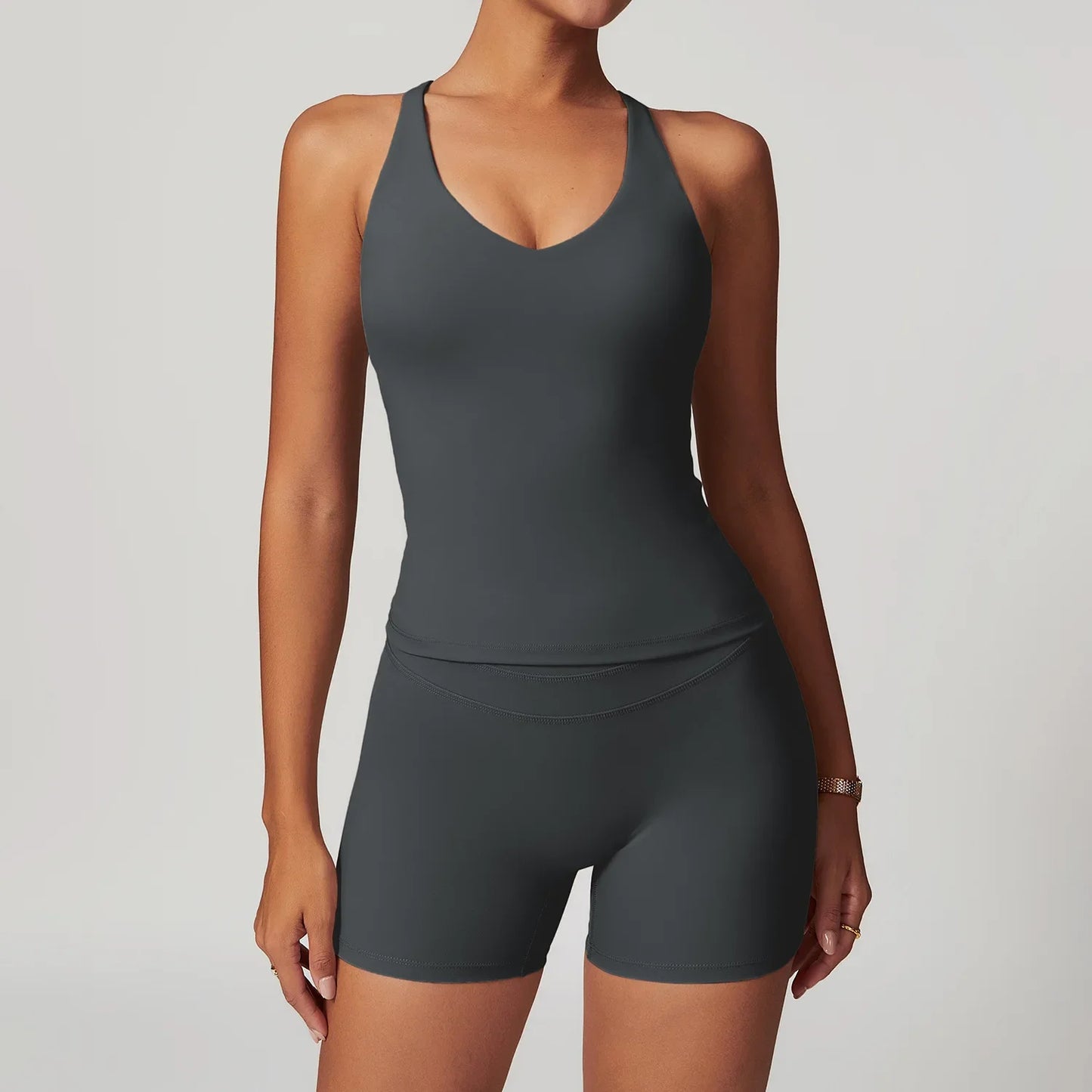 Sports Vest + Shorts 2PCS Set Gym Workout Leggings Yoga Sets Sportswear Women Fitness Outfit Running Bra Sets Womens Yoga Suit