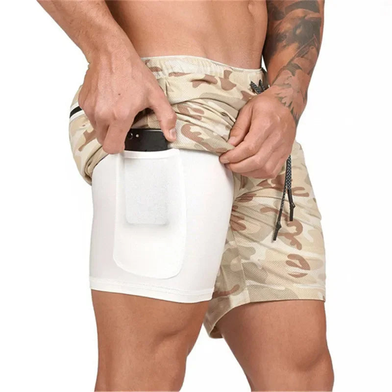 2025 NEW Men Running Shorts Mens 2 in 1 Sports Shorts Male double-deck Quick Drying Sports men Shorts Jogging Gym Shorts men