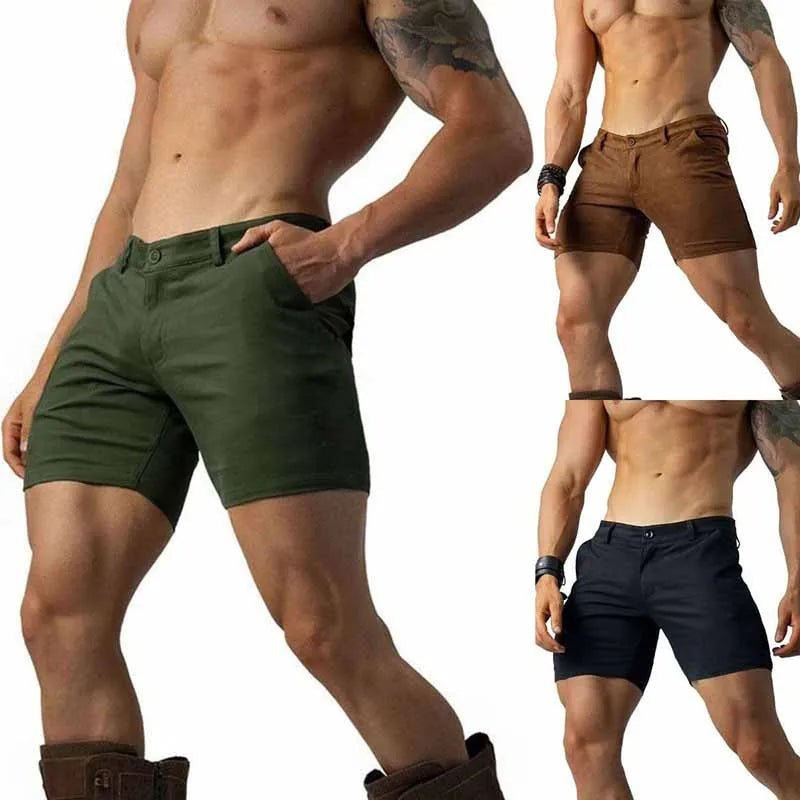 Slim-Fitting Workwear Shorts Men's Tight Sexy Men Back Invisible Zipper Gay Open Crotch Pants Outdoor Sex Convenient Short Pants