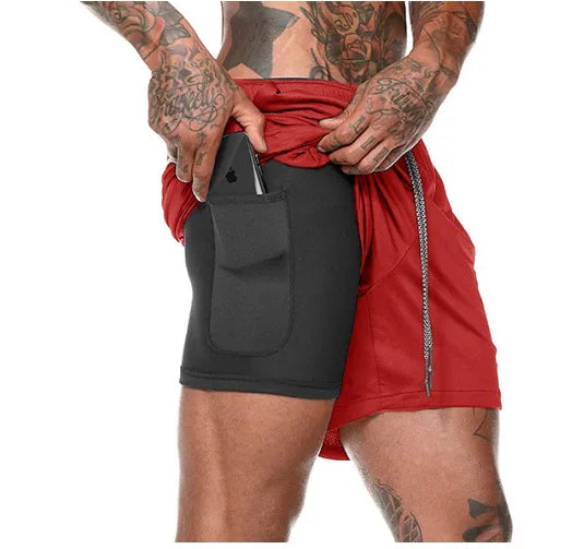 Men Sport Shorts Summer Sportswear 2 In 1 Short Pant Double-deck Training Workout Clothing Male Tight Gym Fitness Running Shorts Kim