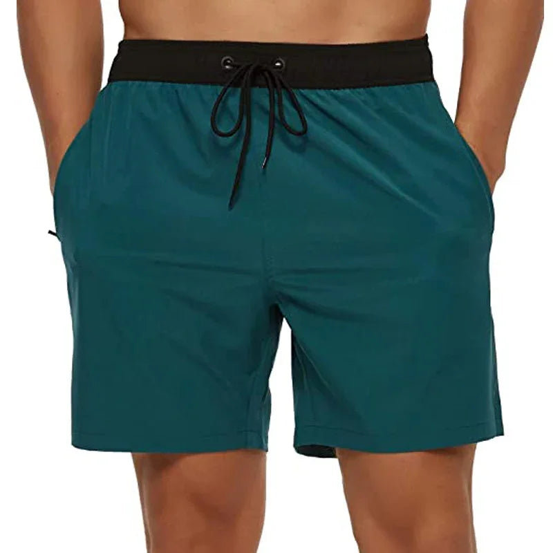 Men's Swim Trunks Quick Dry Beach Shorts, Elastic Closure Swimming Shorts with Zipper Pockets and Mesh Lining