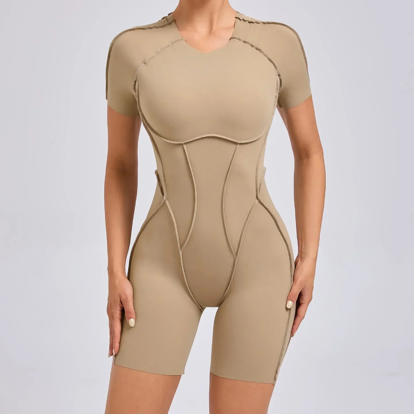Seamless Yoga Jumpsuits Sports Fitness Hip-lifting Backless Short-sleeved One-piece Workout Gym Leggings Bodysuits for Women