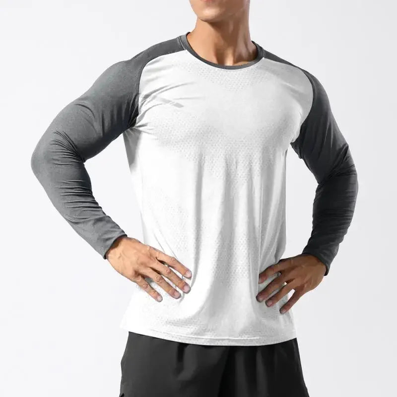 Men's Sport Long Sleeve Tops Quick Dry Fitness T-shirts Bodybuilding Gym Tees Casual Skinny Elastic Breathability Sportswear