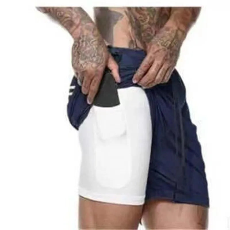 Men Sport Shorts Summer Sportswear 2 In 1 Short Pant Double-deck Training Workout Clothing Male Tight Gym Fitness Running Shorts