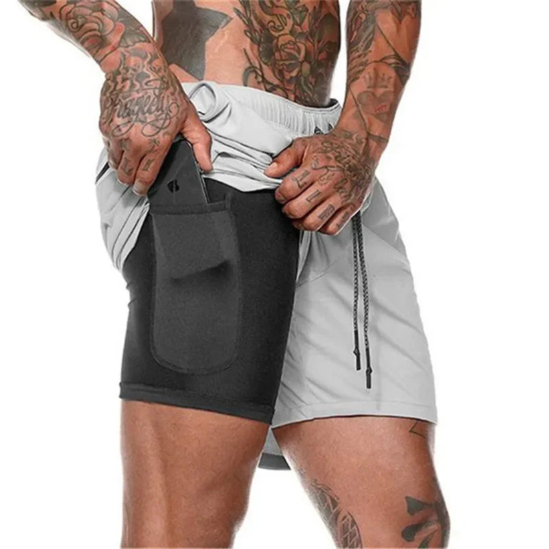 2025 NEW Men Running Shorts Mens 2 in 1 Sports Shorts Male double-deck Quick Drying Sports men Shorts Jogging Gym Shorts men