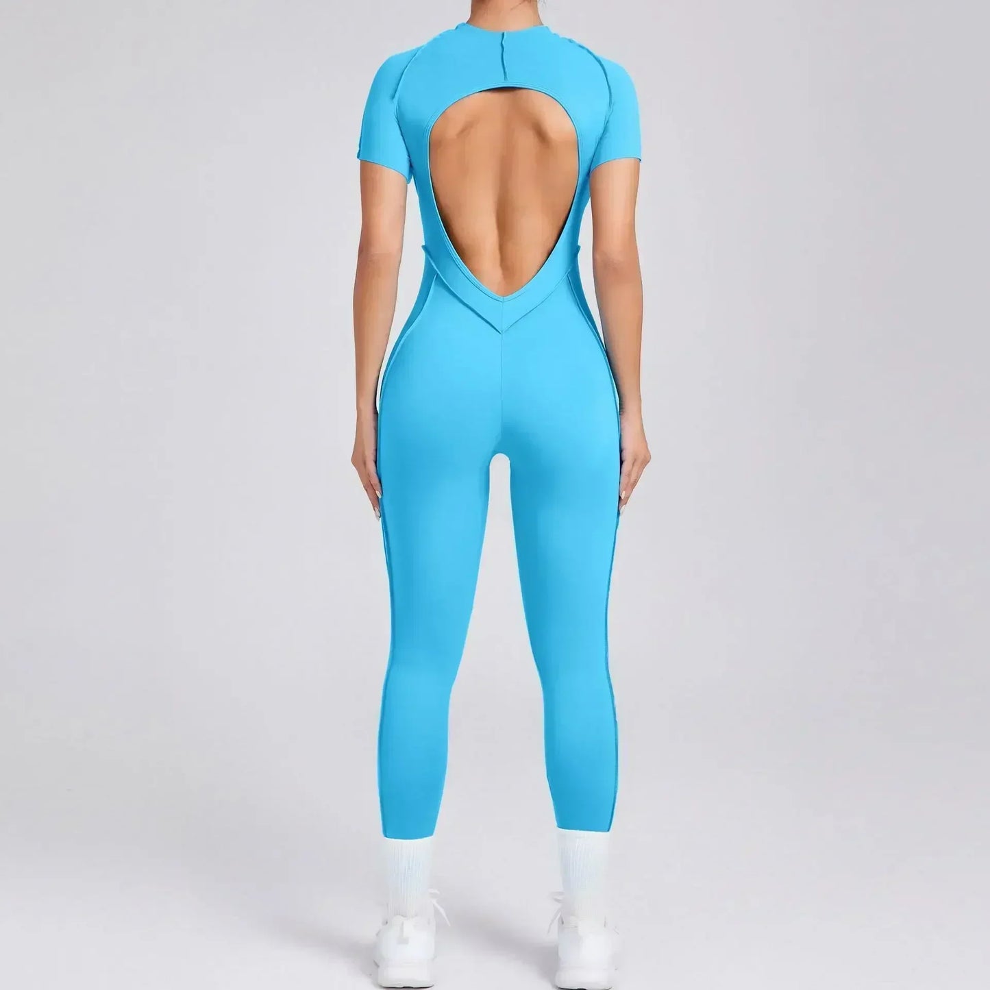 Seamless Yoga Jumpsuits Sports Fitness Hip-lifting Backless Short-sleeved One-piece Workout Gym Leggings Bodysuits for Women