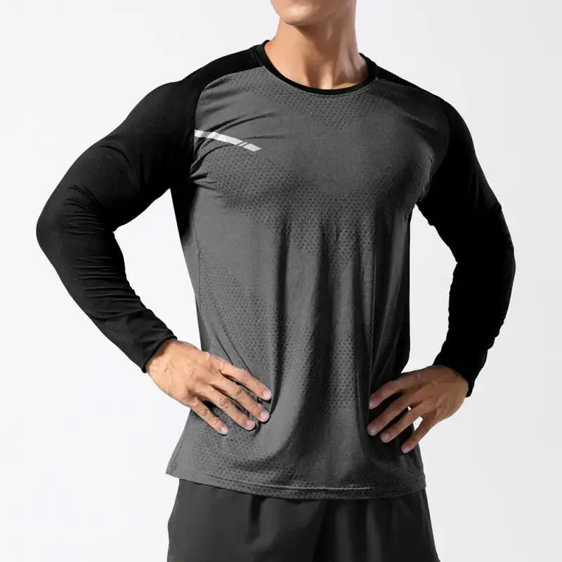 Men's Sport Long Sleeve Tops Quick Dry Fitness T-shirts Bodybuilding Gym Tees Casual Skinny Elastic Breathability Sportswear