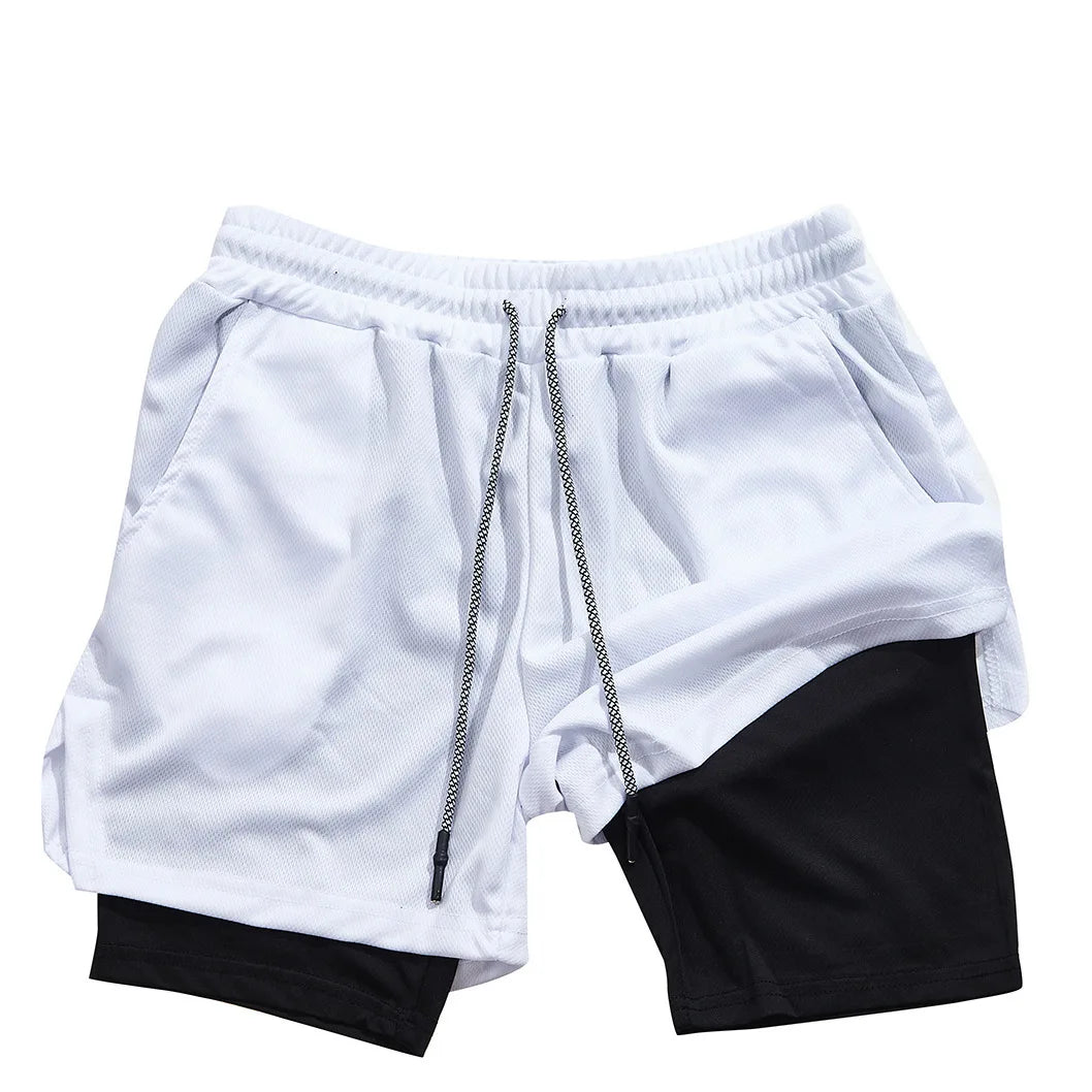 Men 2 in 1 Sport Running Shorts Summer Athletic Gym Workout Performance Shorts with Towel Loop Pockets Quick Dry Fitness Apparel