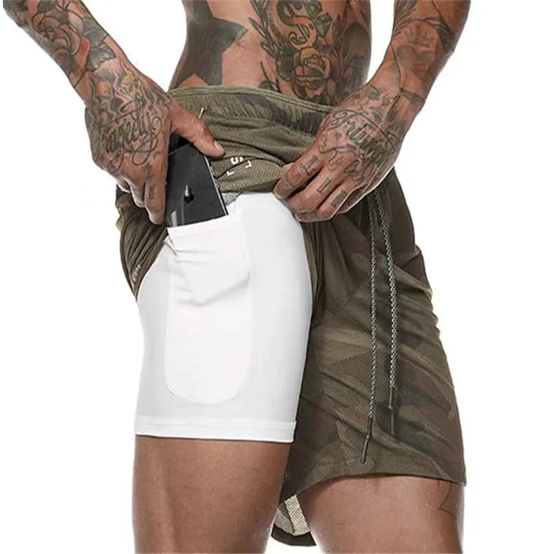 Men Sport Shorts Summer Sportswear 2 In 1 Short Pant Double-deck Training Workout Clothing Male Tight Gym Fitness Running Shorts