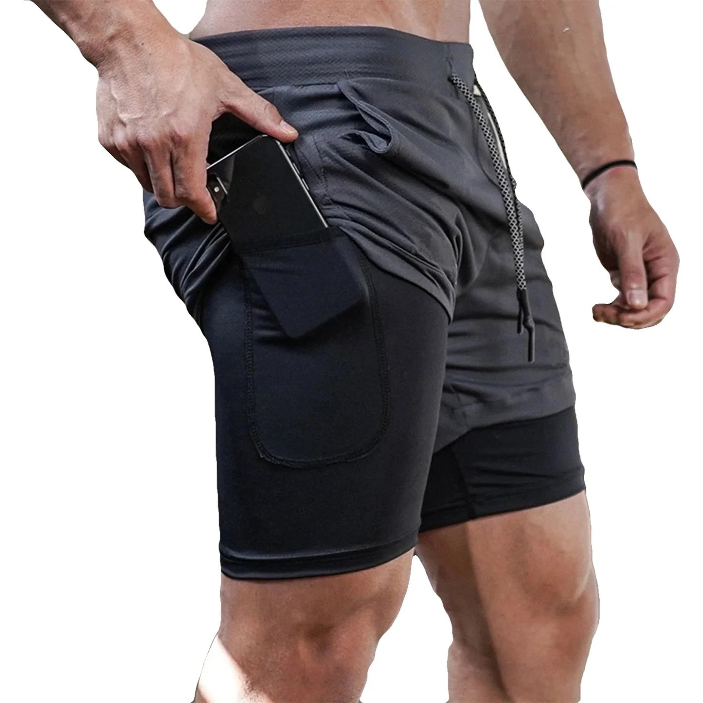 Men 2 in 1 Sport Running Shorts Summer Athletic Gym Workout Performance Shorts with Towel Loop Pockets Quick Dry Fitness Apparel