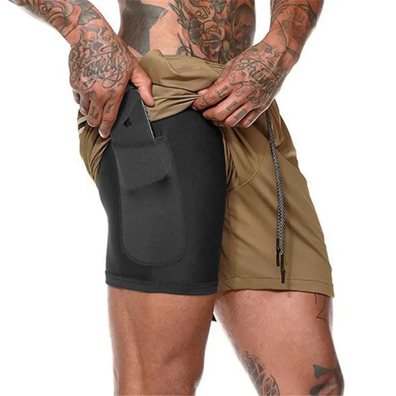 2025 NEW Men Running Shorts Mens 2 in 1 Sports Shorts Male double-deck Quick Drying Sports men Shorts Jogging Gym Shorts men