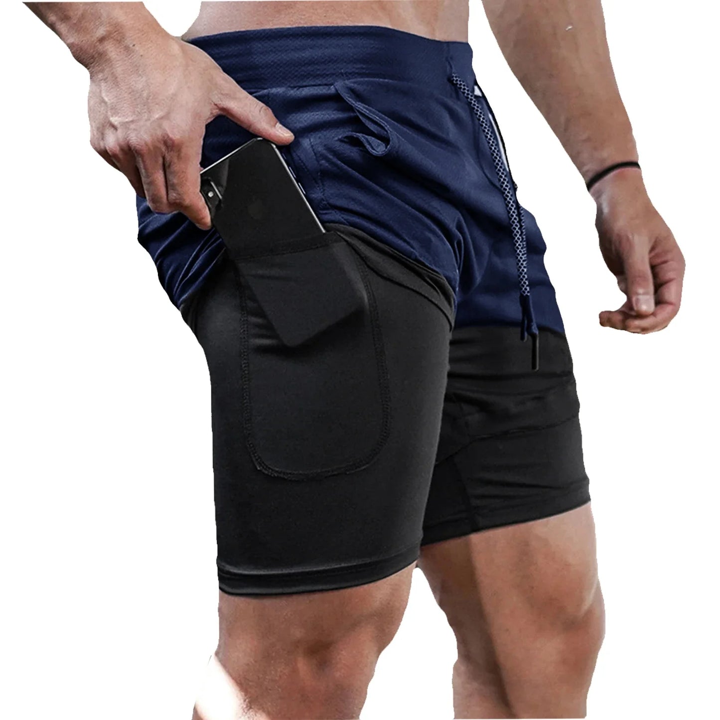 Men 2 in 1 Sport Running Shorts Summer Athletic Gym Workout Performance Shorts with Towel Loop Pockets Quick Dry Fitness Apparel