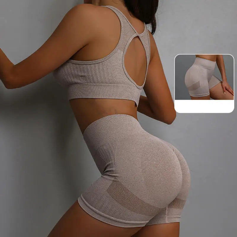 Women Yoga Set Sports Bra Top Workout Shorts Fitness Vest Running Gym Outfit Seamless Breathable Activewear