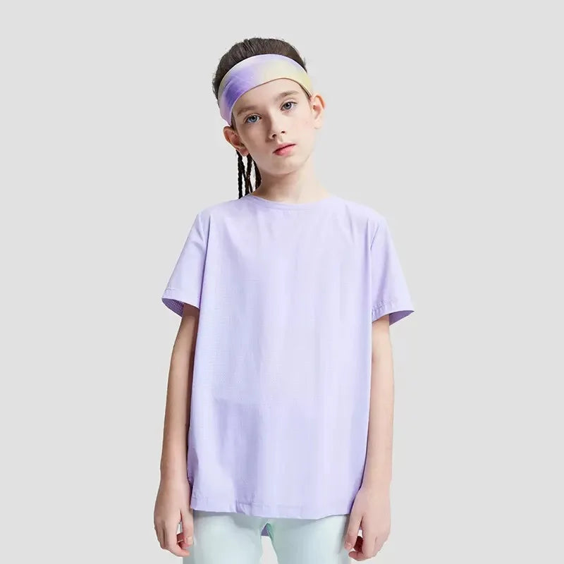 Youth Girls Athletic Shirts Quick-dry Children's Sports T-shirts