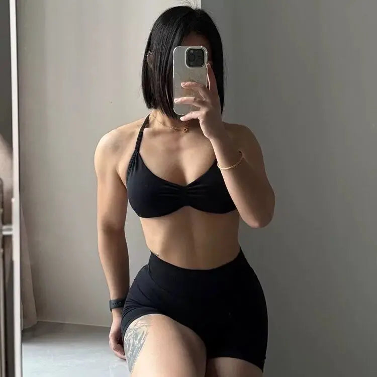 Yoga set for women, fitness, breathable, quick drying training, beautiful back, gathered underwear, high waist, hip lifting shor