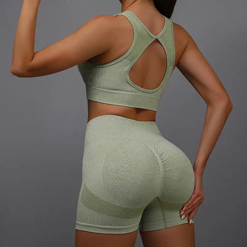 Women Yoga Set Sports Bra Top Workout Shorts Fitness Vest Running Gym Outfit Seamless Breathable Activewear