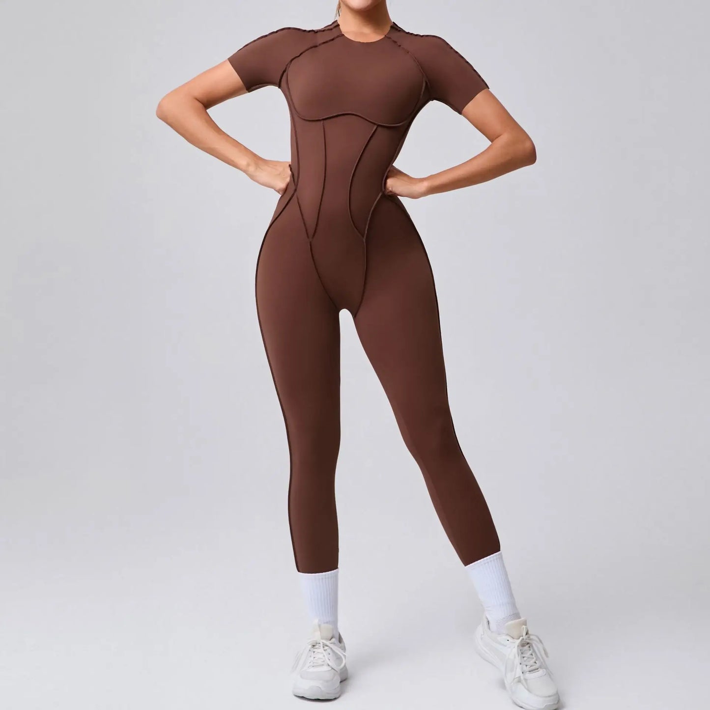 Seamless Yoga Jumpsuits Sports Fitness Hip-lifting Backless Short-sleeved One-piece Workout Gym Leggings Bodysuits for Women