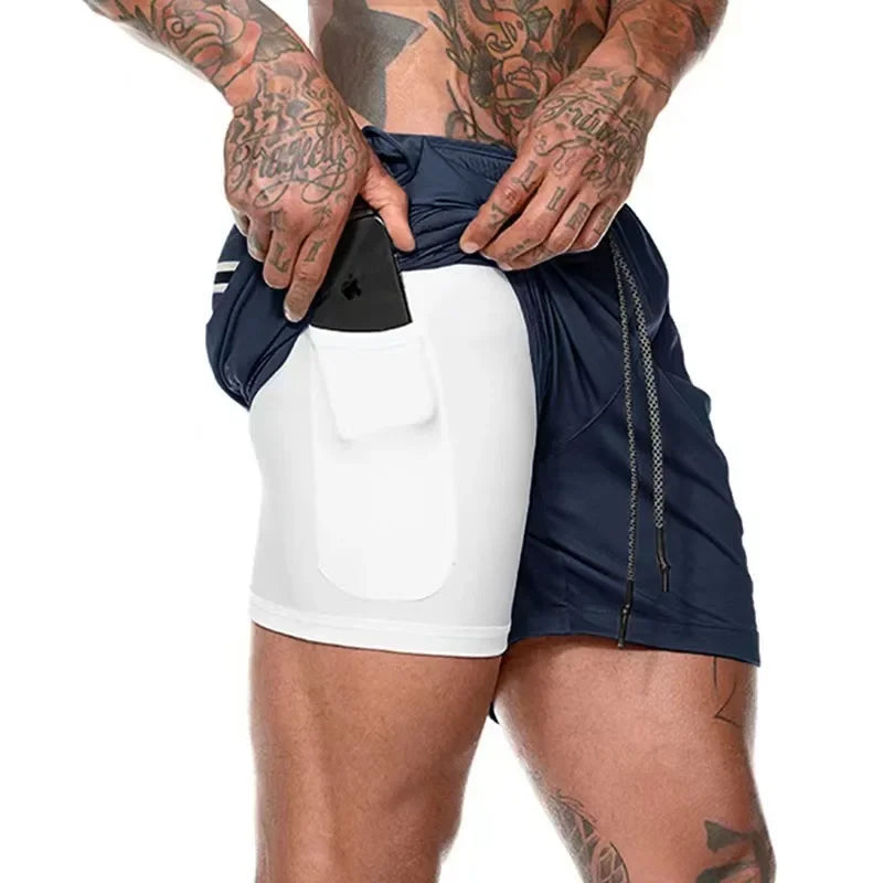 Men Sport Shorts Summer Sportswear 2 In 1 Short Pant Double-deck Training Workout Clothing Male Tight Gym Fitness Running Shorts Kim