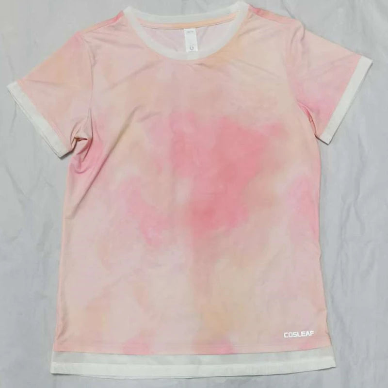 Girls Summer Stretchy Casual Tie Dye Sports Running Shirt