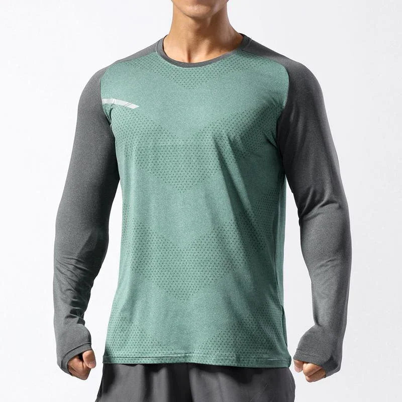 Men's Sport Long Sleeve Tops Quick Dry Fitness T-shirts Bodybuilding Gym Tees Casual Skinny Elastic Breathability Sportswear