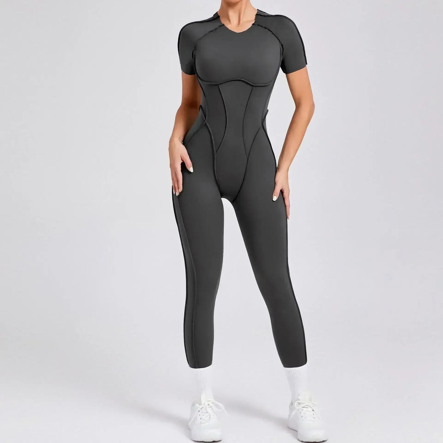 Seamless Yoga Jumpsuits Sports Fitness Hip-lifting Backless Short-sleeved One-piece Workout Gym Leggings Bodysuits for Women