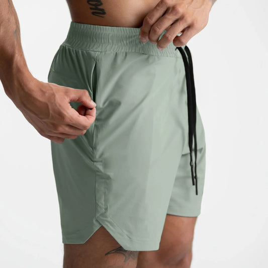2024  Men's Running Shorts Single-Layer Woven Quick Dry Gym Solid Color Fitness Sports Casual Workout Sportswear Fifth Pants New