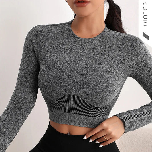 Woman Sports Workout Yoga Top Knitted Shirt Seamless Athletic Crop Top  Long Sleeve Workout Tops for Women Fashion Gym Clothes