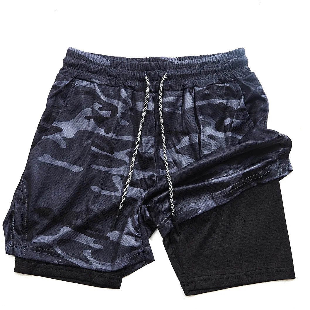 Men 2 in 1 Sport Running Shorts Summer Athletic Gym Workout Performance Shorts with Towel Loop Pockets Quick Dry Fitness Apparel