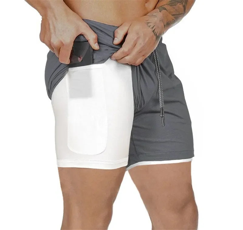 2025 NEW Men Running Shorts Mens 2 in 1 Sports Shorts Male double-deck Quick Drying Sports men Shorts Jogging Gym Shorts men